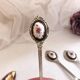 Set of 7 small dessert spoon or coffee with porcelain cabochon