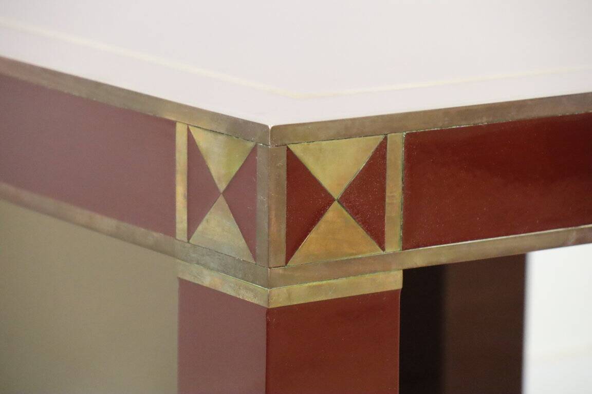 Vintage Jean-Claude Mahey coffee table in lacquered wood and brass, 1970