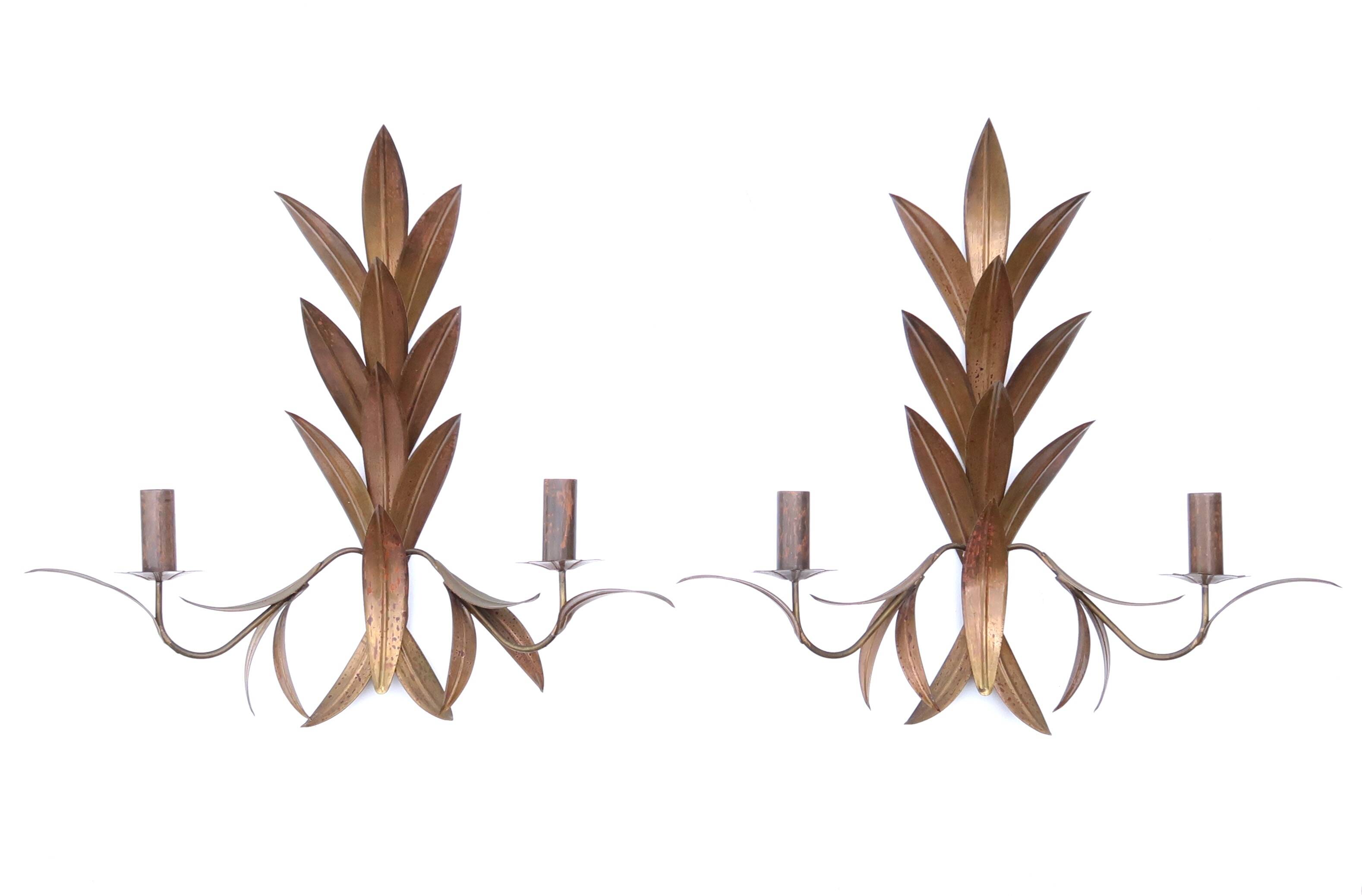 Pair of brass “leaf” wall lights, 1970s