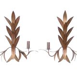 Paire d'appliques " feuilles " en laiton, années 70