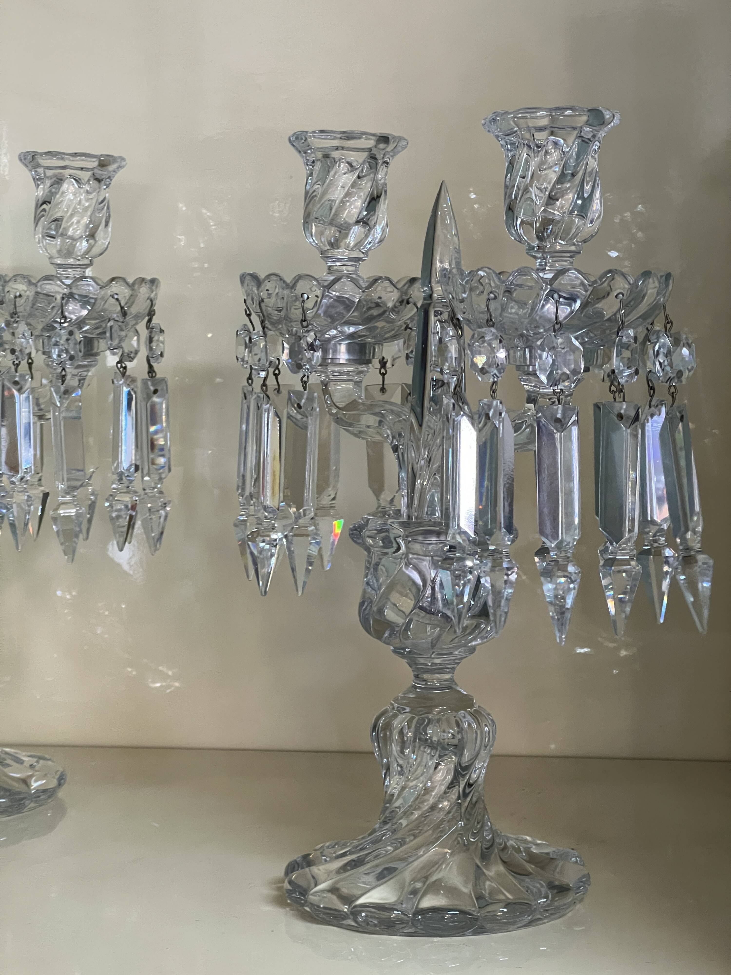 Pair of Baccarat Crystal Girandole Candlesticks