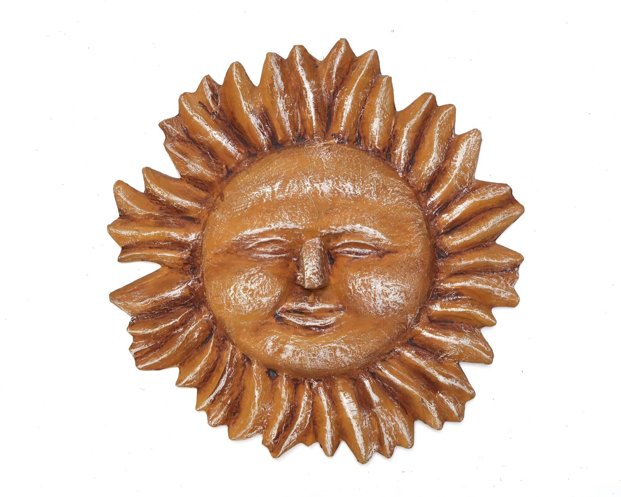 Large yellow-orange sun wall decoration made of papier-mâché, Mexico 1980s.