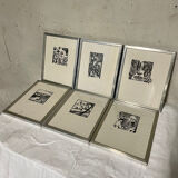 Set of six art deco linocuts