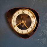 Vintage formica clock silent asymmetrical wall clock "Ajas Besançon black red"