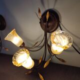 Pair of vintage Italian metal and blown glass wall lights