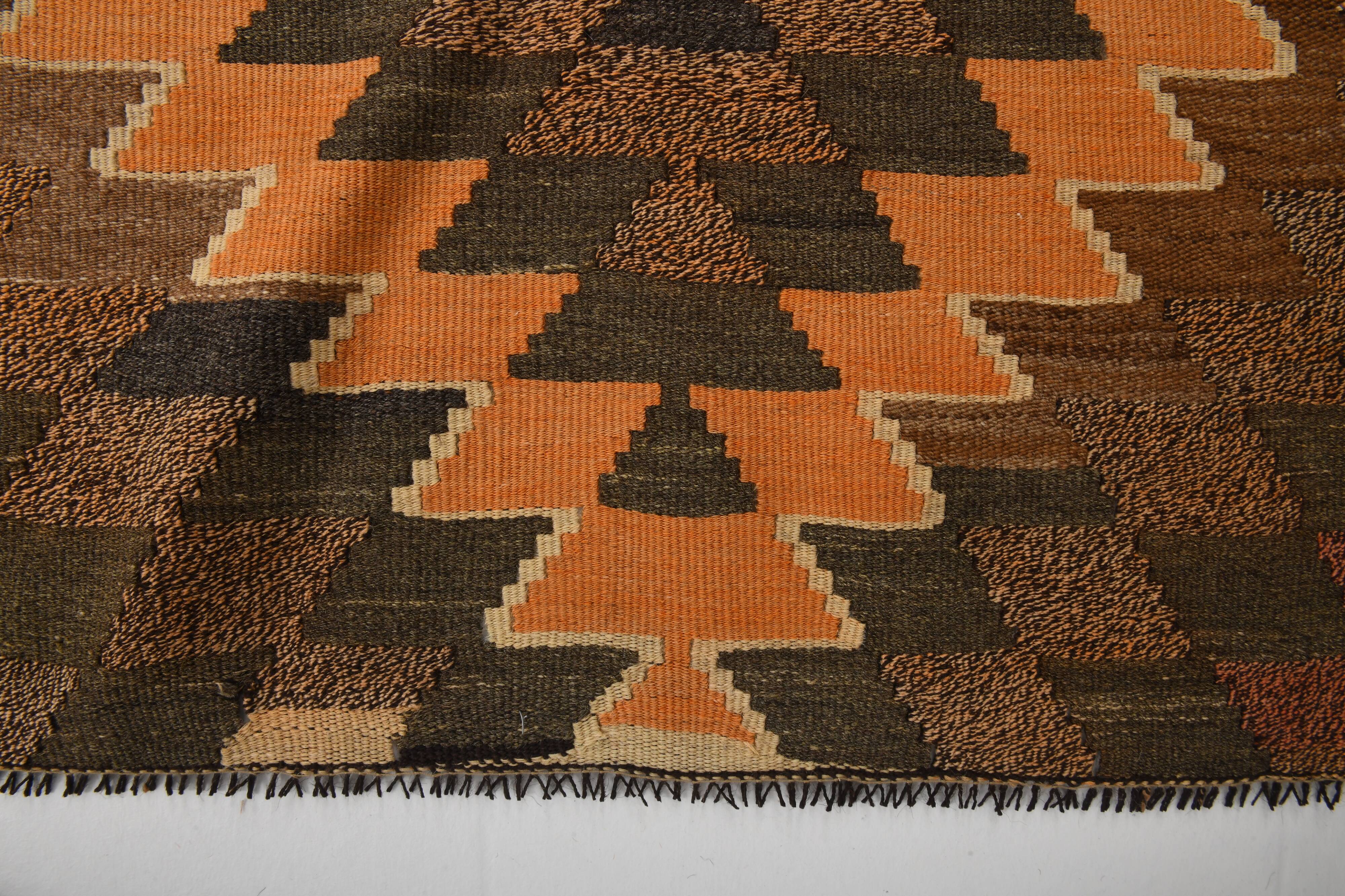 5x8 Orange & Brown Tribal Vintage Kilim Rug, 149x253Cm