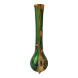 Soliflore vase legras imperial green copper decors enhanced with gold unsigned