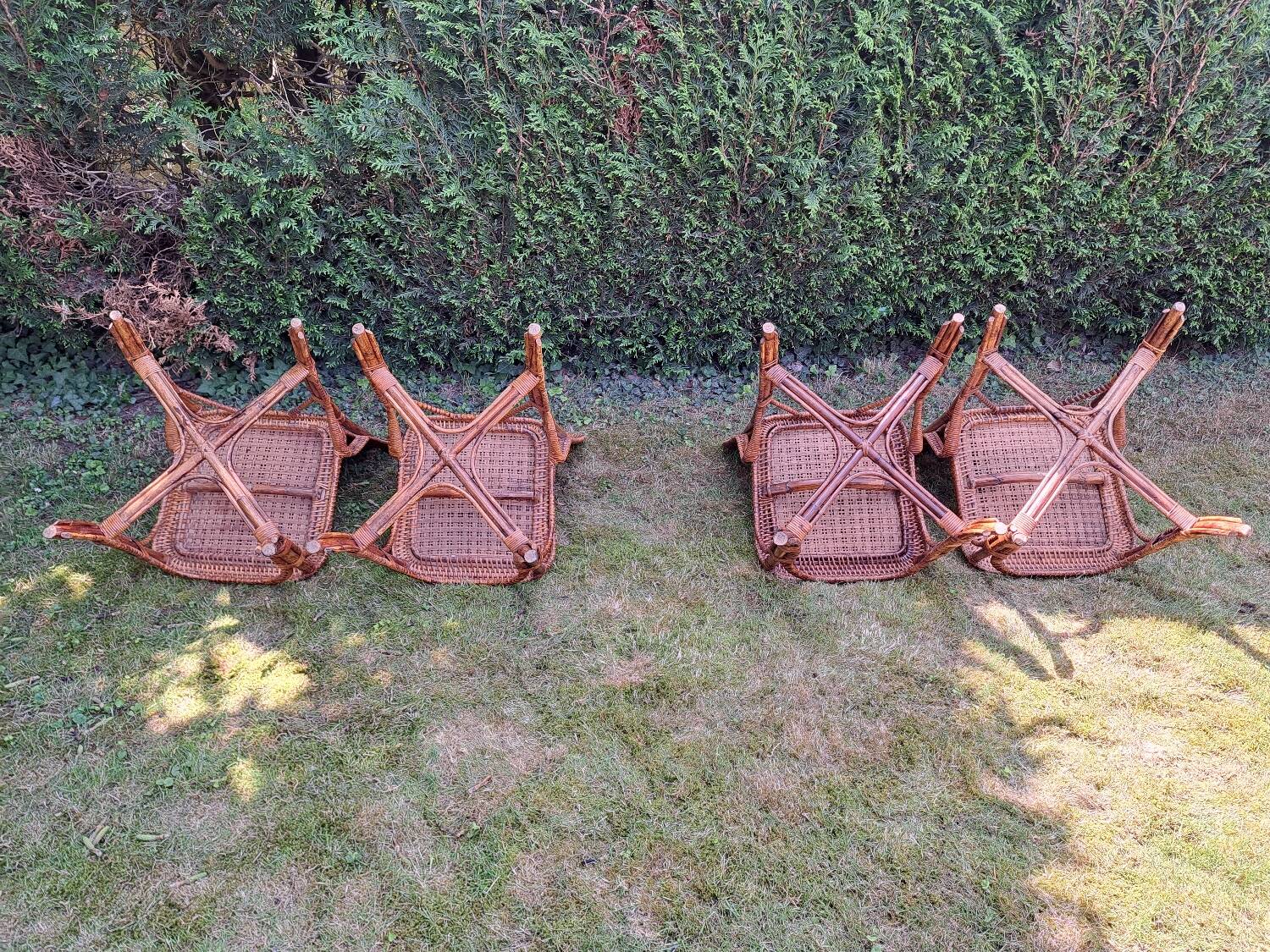 4 chaises Perret et Vibert en bambou et rotin