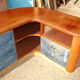 Corner base cabinet in solid Pao Rosa wood with 8 drawers and blue Alcantara lining