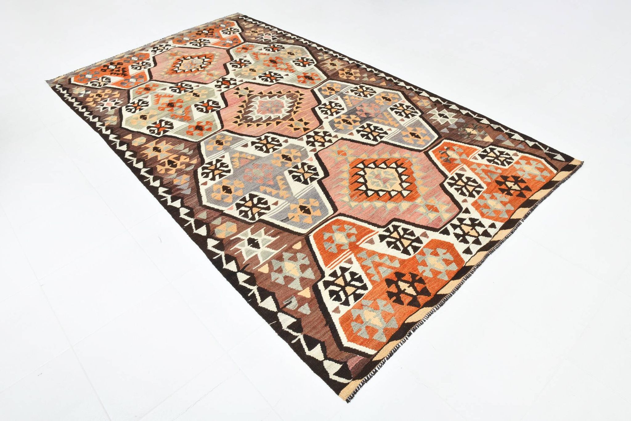 6x10 Kilim Grey & Brown Bohemian Area Kilim Rug, 171x306 Cm