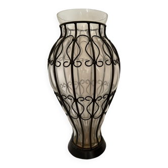Blown vase with wrought iron