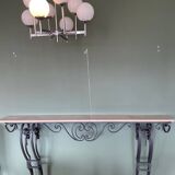 Console en fer forgé noir & marbre beige