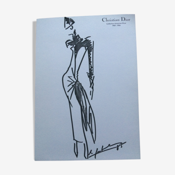 Croquis de mode Christian Dior accompagnée d'une photographie de presse des années 80