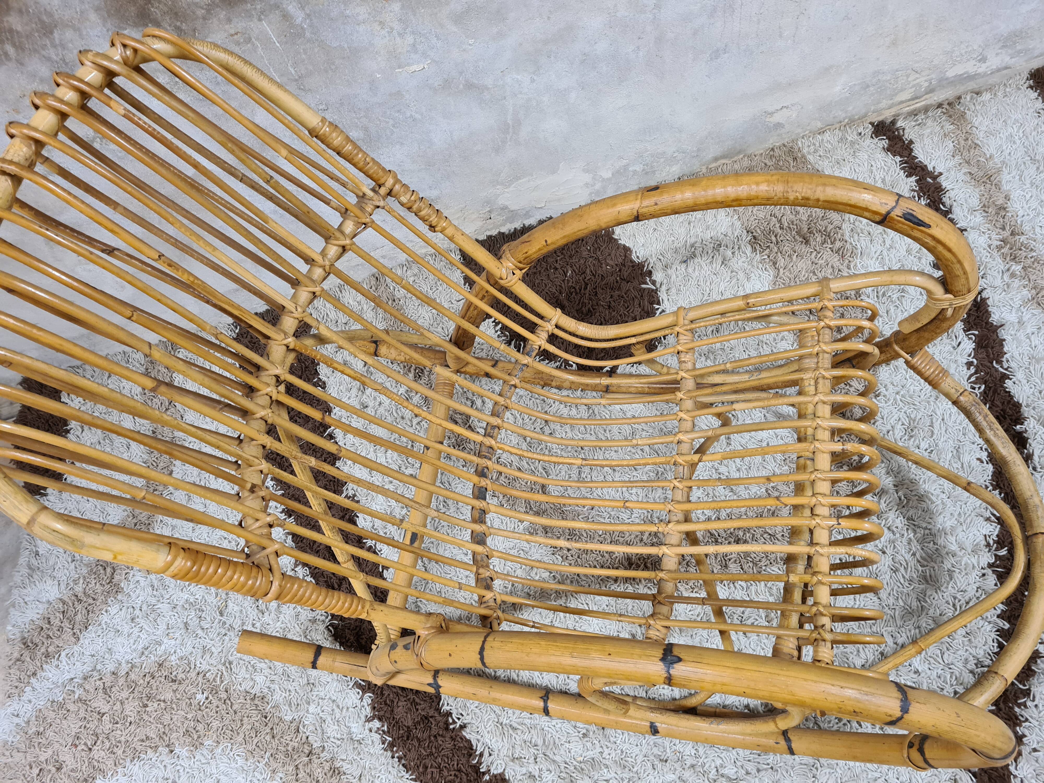 Rocking-chair rattan bamboo 60s