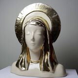 Bust of the Virgin with halo, glazed ceramic, vintage/antique craftsmanship