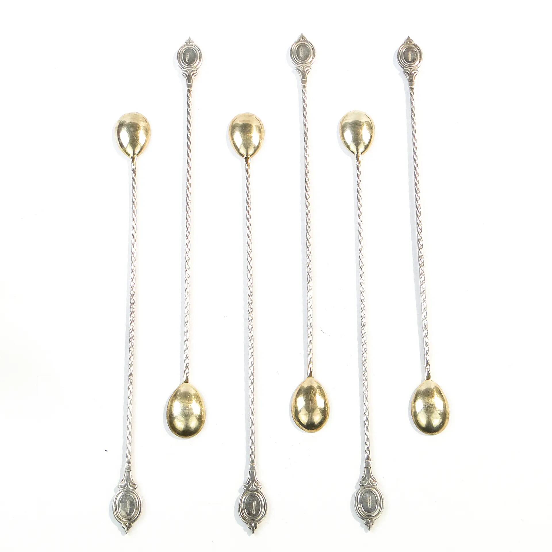 Set of neoclassical cocktail spoons, silver-plated brass, G.A.B., Sweden, 1930s