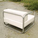 Chrome-designed chair and faux white leather 1970