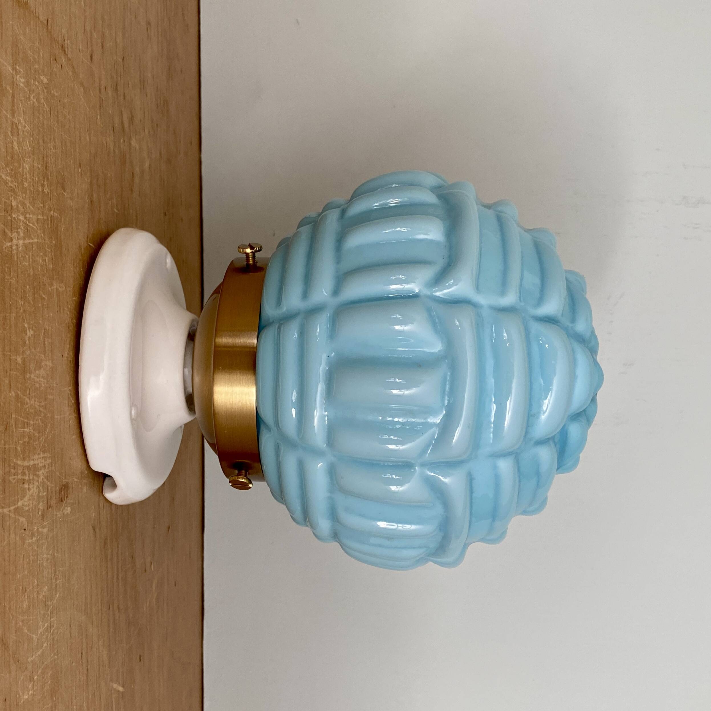 Vintage art deco globe wall lamp in blue opaline