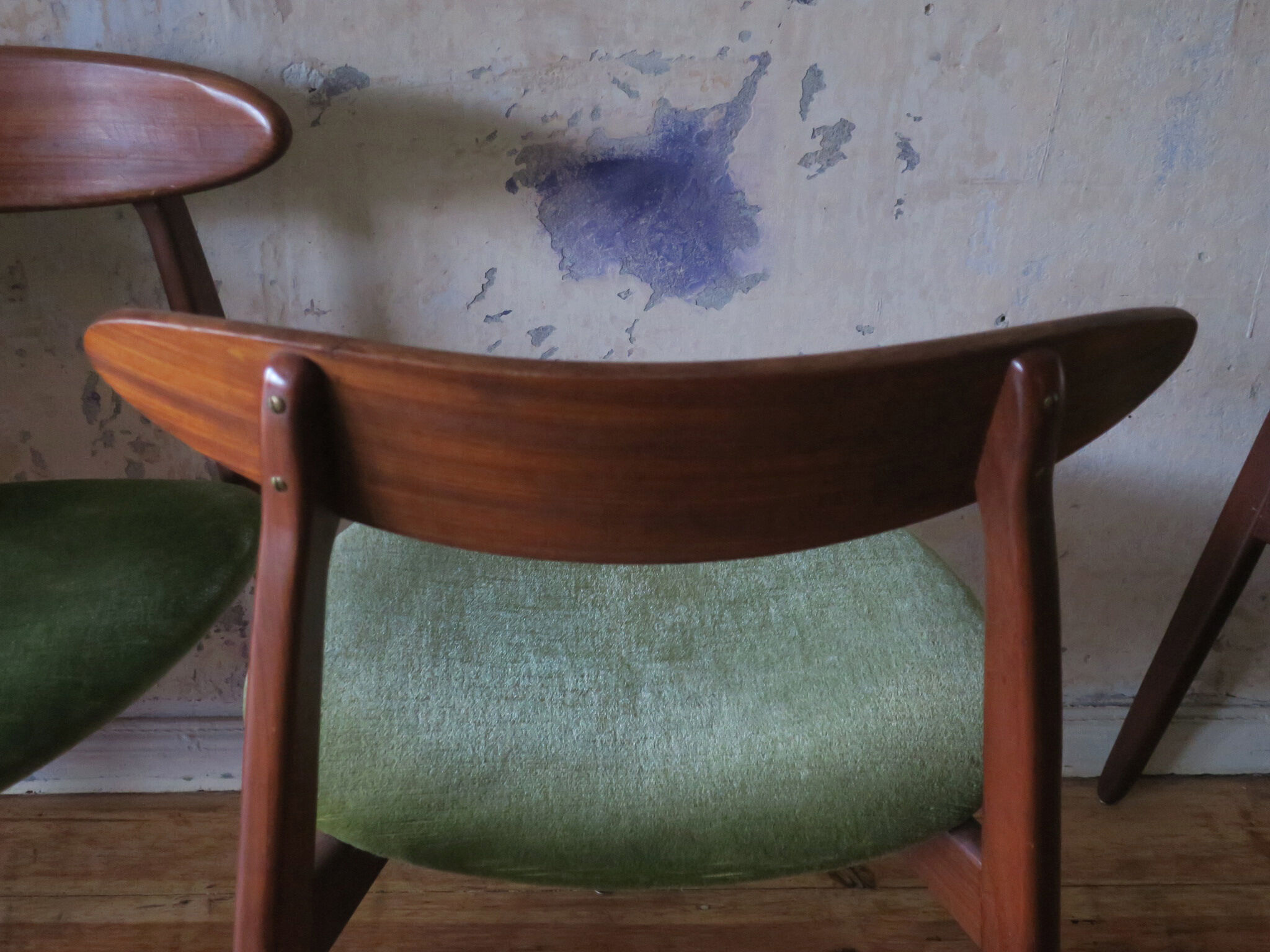 Set of six Danish teak tripod dining chairs, 1960