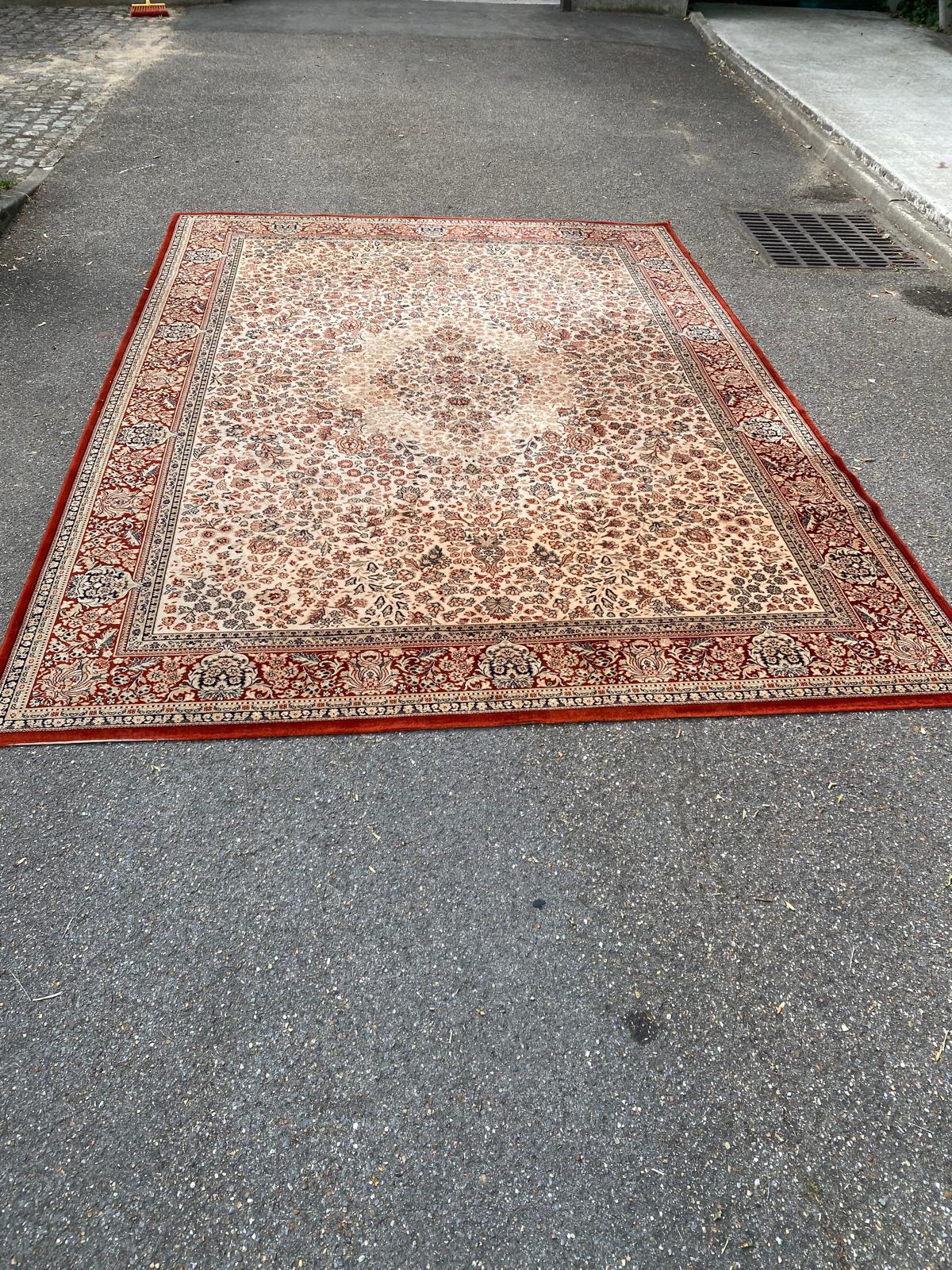 Large industrial Persian carpet in burgundy wool, carpet sample 250x350cm.