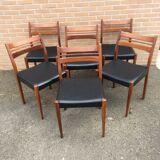6 scandinavian chairs wood and black skai