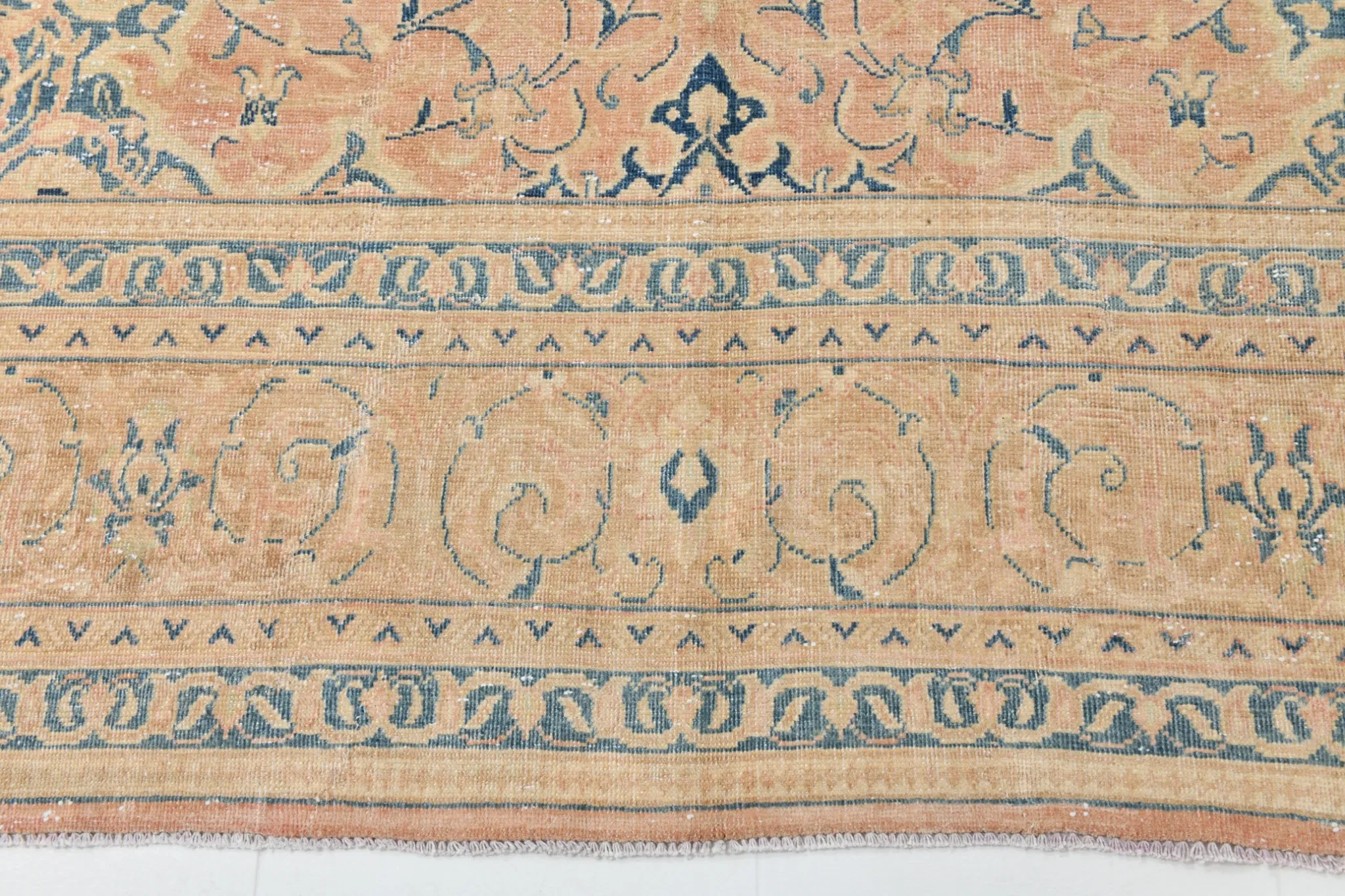 Peach Pink Large Persian Rug, Floral Bordered Vintage Carpet, 292x387Cm
