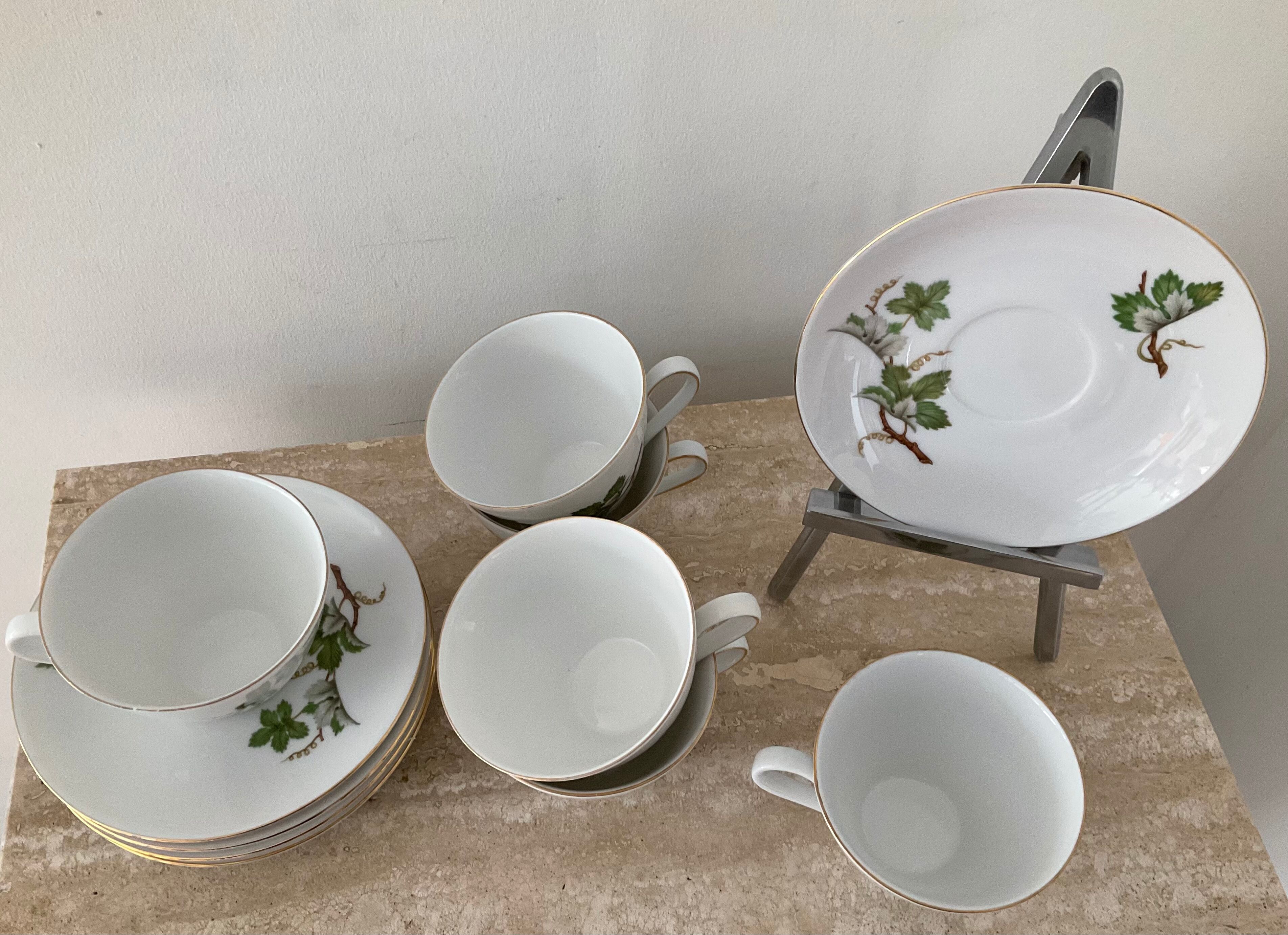 Vintage porcelain herbarium service 6 cups with plates