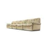 Large green vintage leather modular sectional sofa from the 1970s