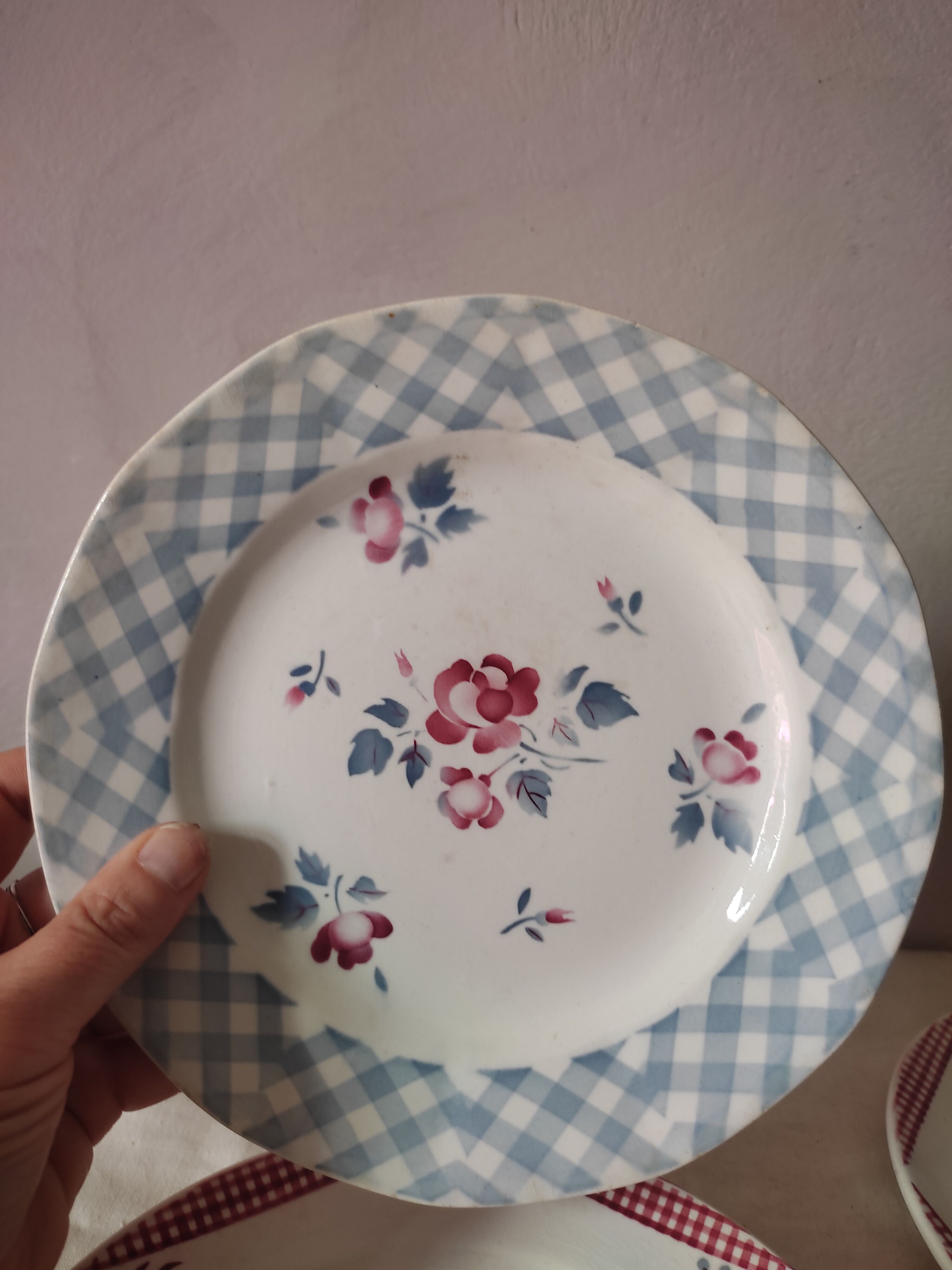 6 mismatched dessert plates in Digoin earthenware