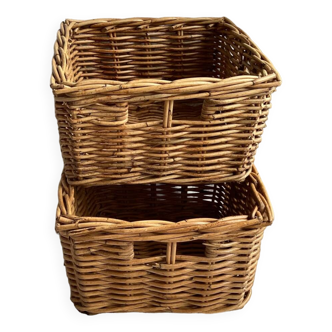 Set of 2 square rattan baskets