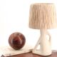 White ceramic lamp, raffia lampshade, 1950s
