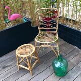 Rattan bamboo vintage stool