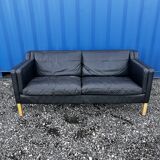 Danish vintage two and half seater black leather Stouby sofa 1960s