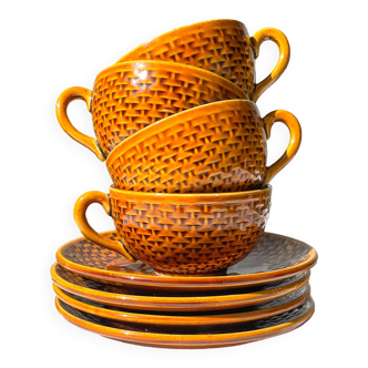 4 Vintage Caramel Earthenware Coffee Cups