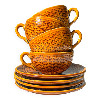 4 Vintage Caramel Tiled Coffee Cups
