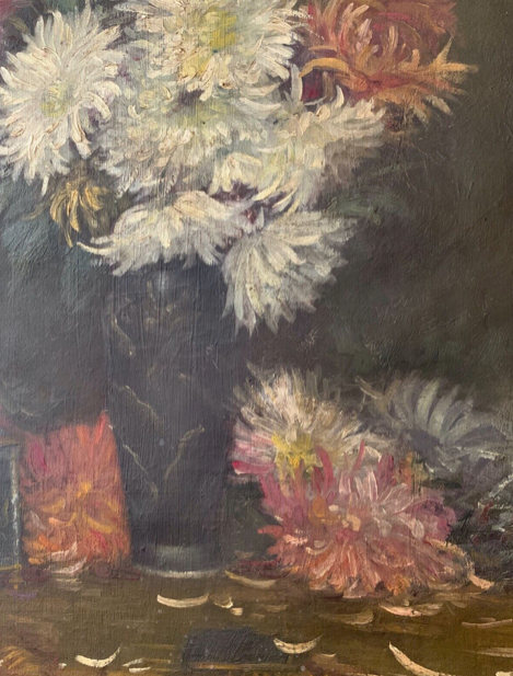 Oil on canvas "Flowers and jewelry box" signed Ombry XIXth