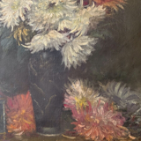 Oil on canvas "Flowers and jewelry box" signed Ombry XIXth