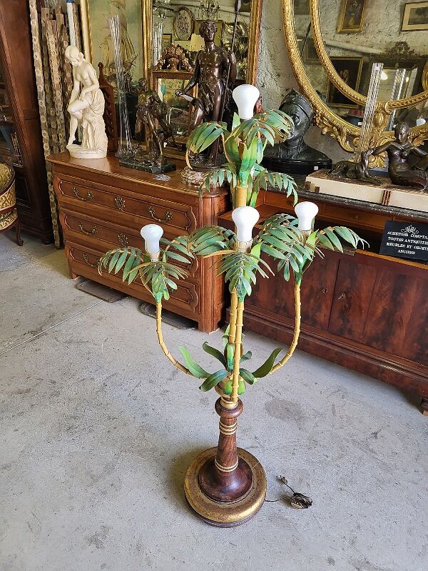 Metal and bamboo floor lamp of the 1960