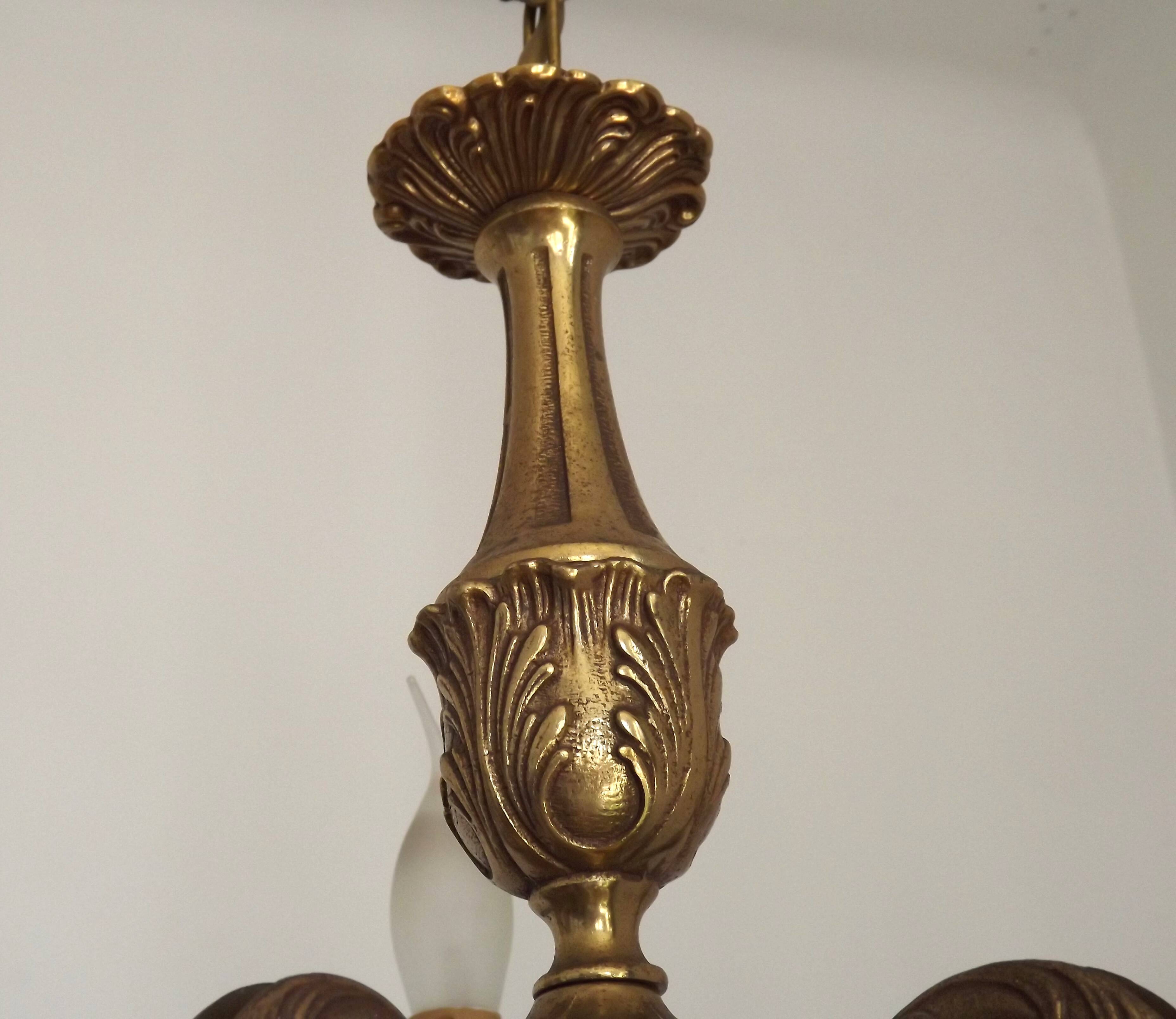 French Vintage Mid Century Bronze 5 Light Traditional Style Chandelier