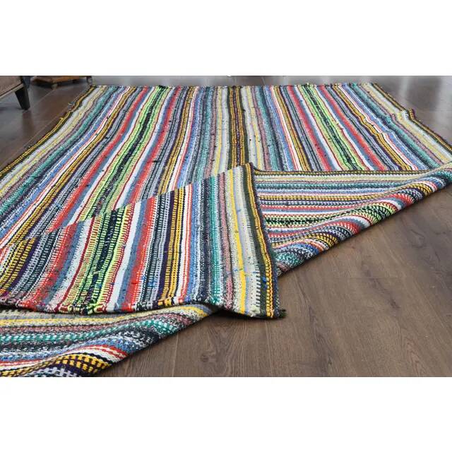 1970s Vintage Turkish Oushak Handmade Wool & Cotton Blue Rug 184x347