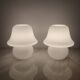 Pair of vintage opaline glass lamps by Hustadt Leuchten in the shape of mushrooms.