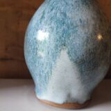 Blue crackle glaze stoneware pitcher