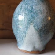 Blue crackle glaze stoneware pitcher