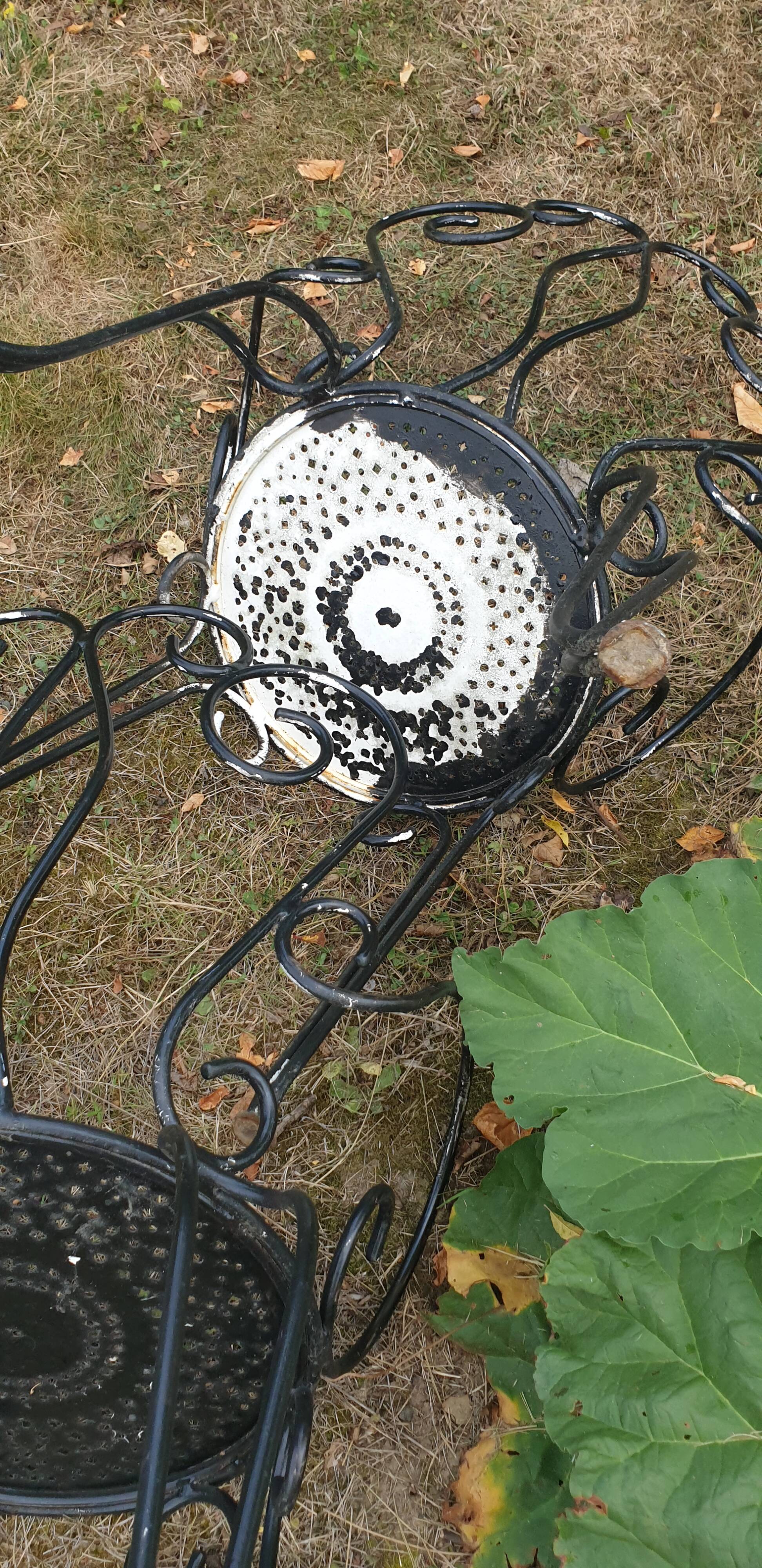 3 ornate wrought iron garden armchairs