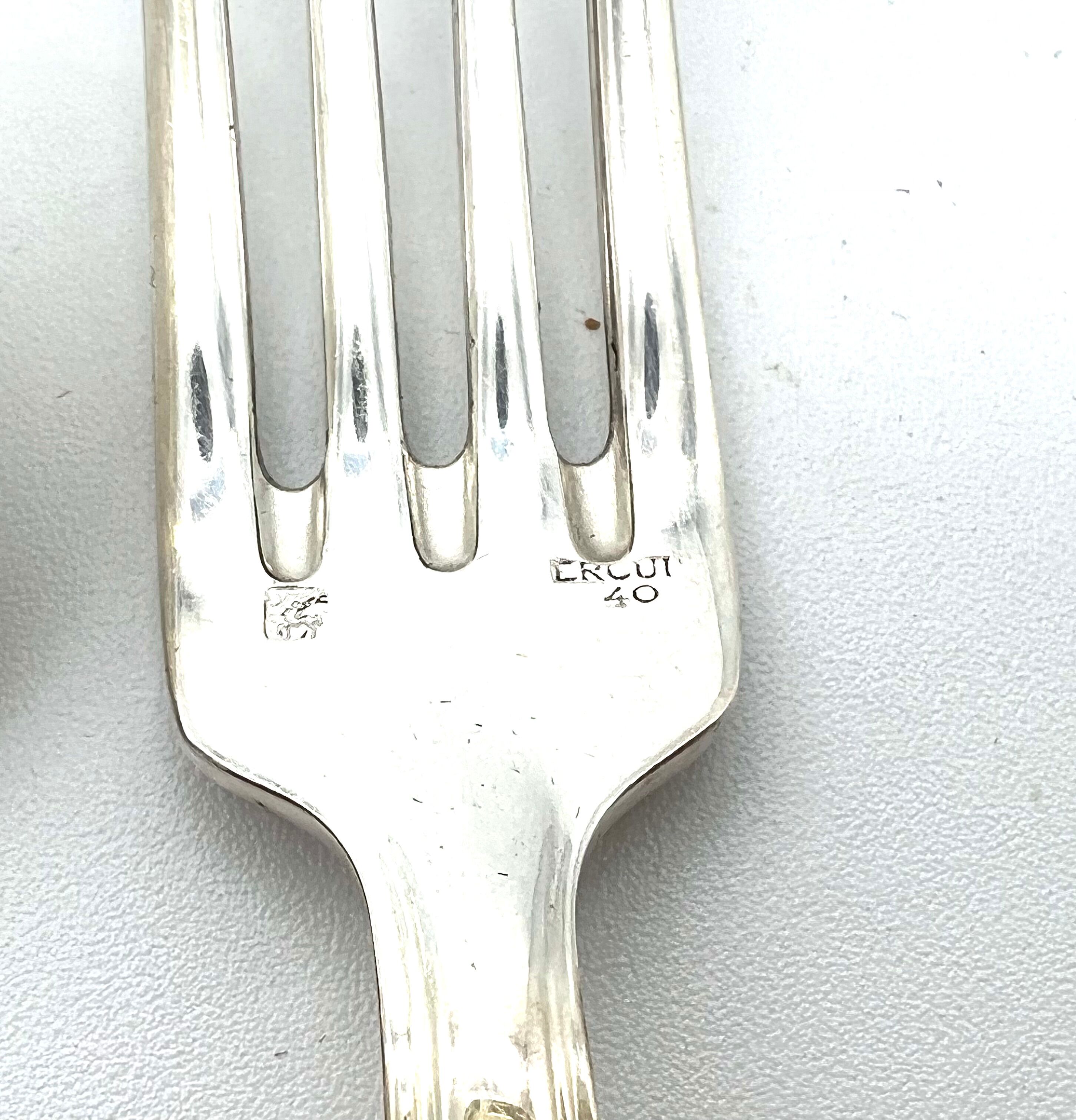 Ercuis 6 forks and 6 spoons dessert model carthage silver metal