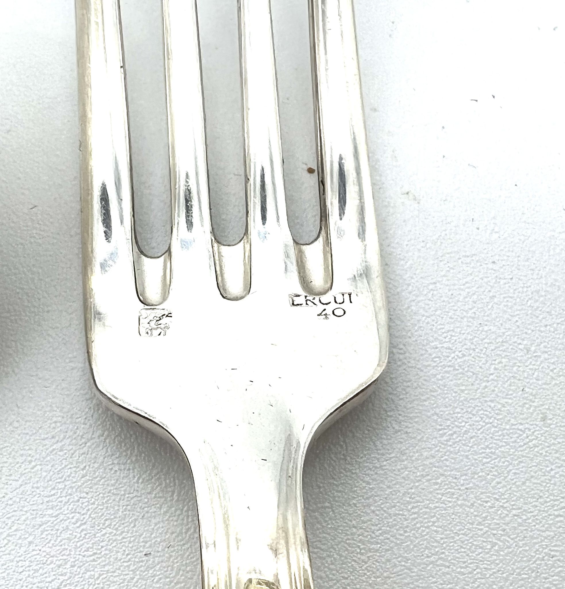 Ercuis 6 forks and 6 spoons dessert model carthage silver metal