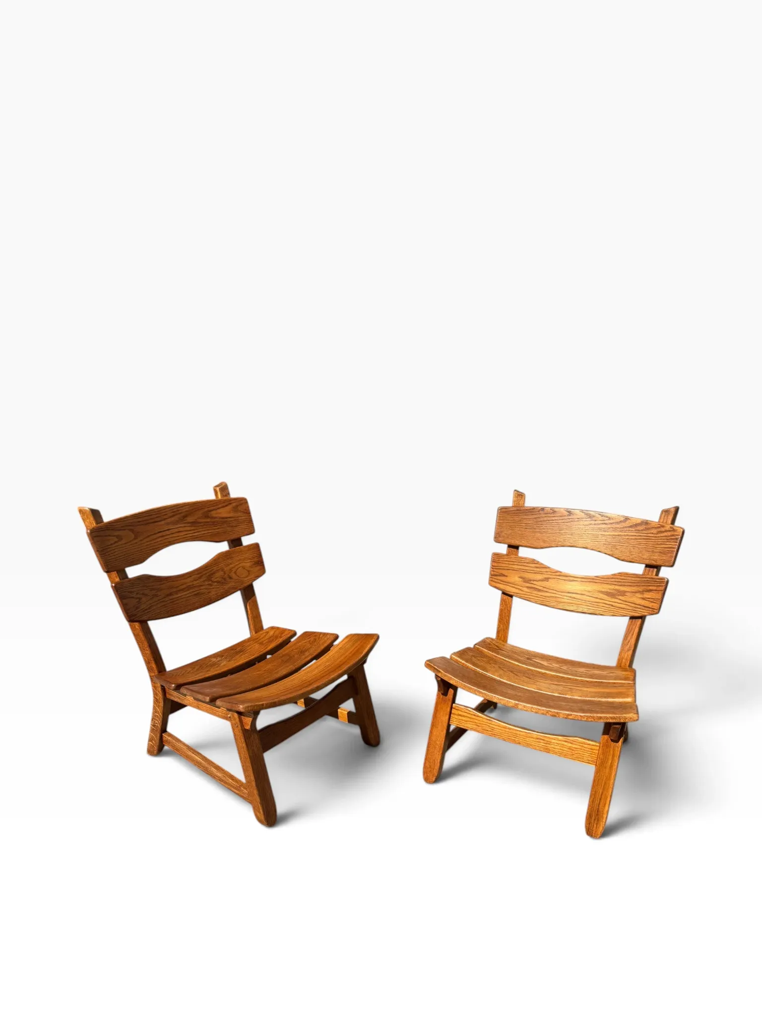 Set of 2 brutalist lounge chairs in oak by Dittmann & Co for Awa.