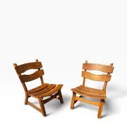 Set of 2 brutalist lounge chairs in oak by Dittmann & Co for Awa.