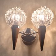 Double wall lamp in Scandinavian style - moulded glass and teak - 1960