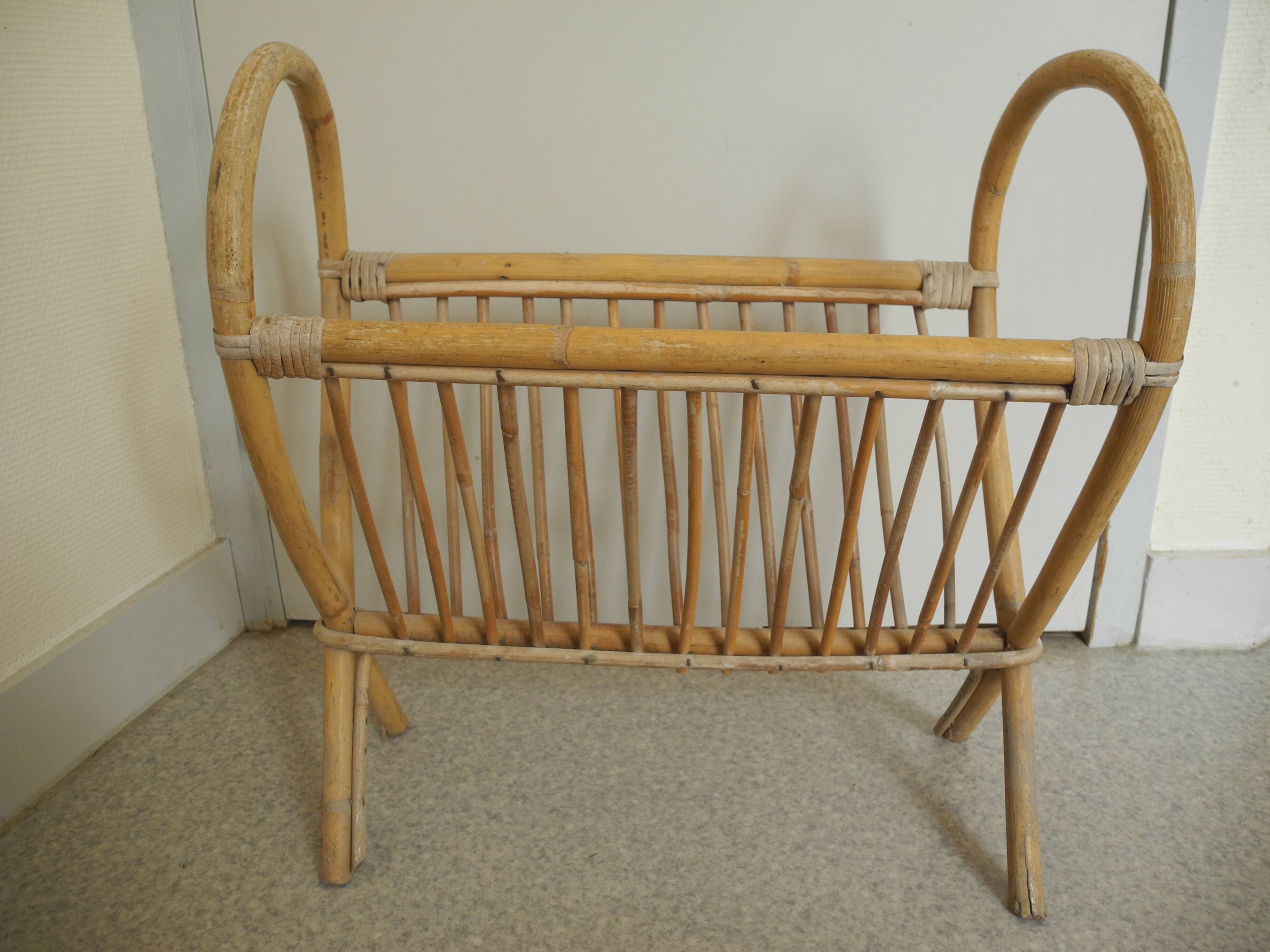 vintage rattan magazine rack